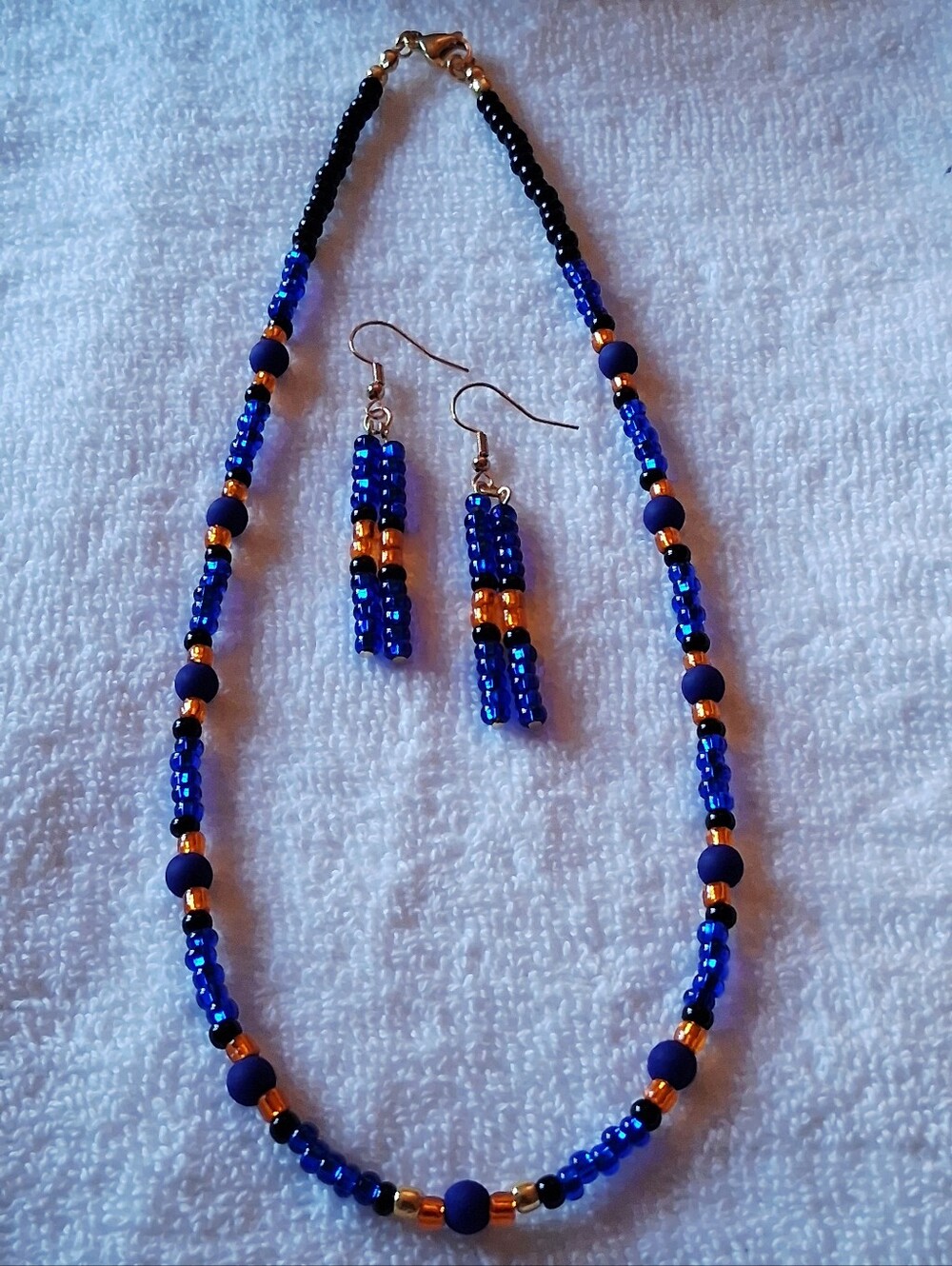 Go New York Go! Knicks Blue and Orange W/Gold Plated Necklace/Earring Set